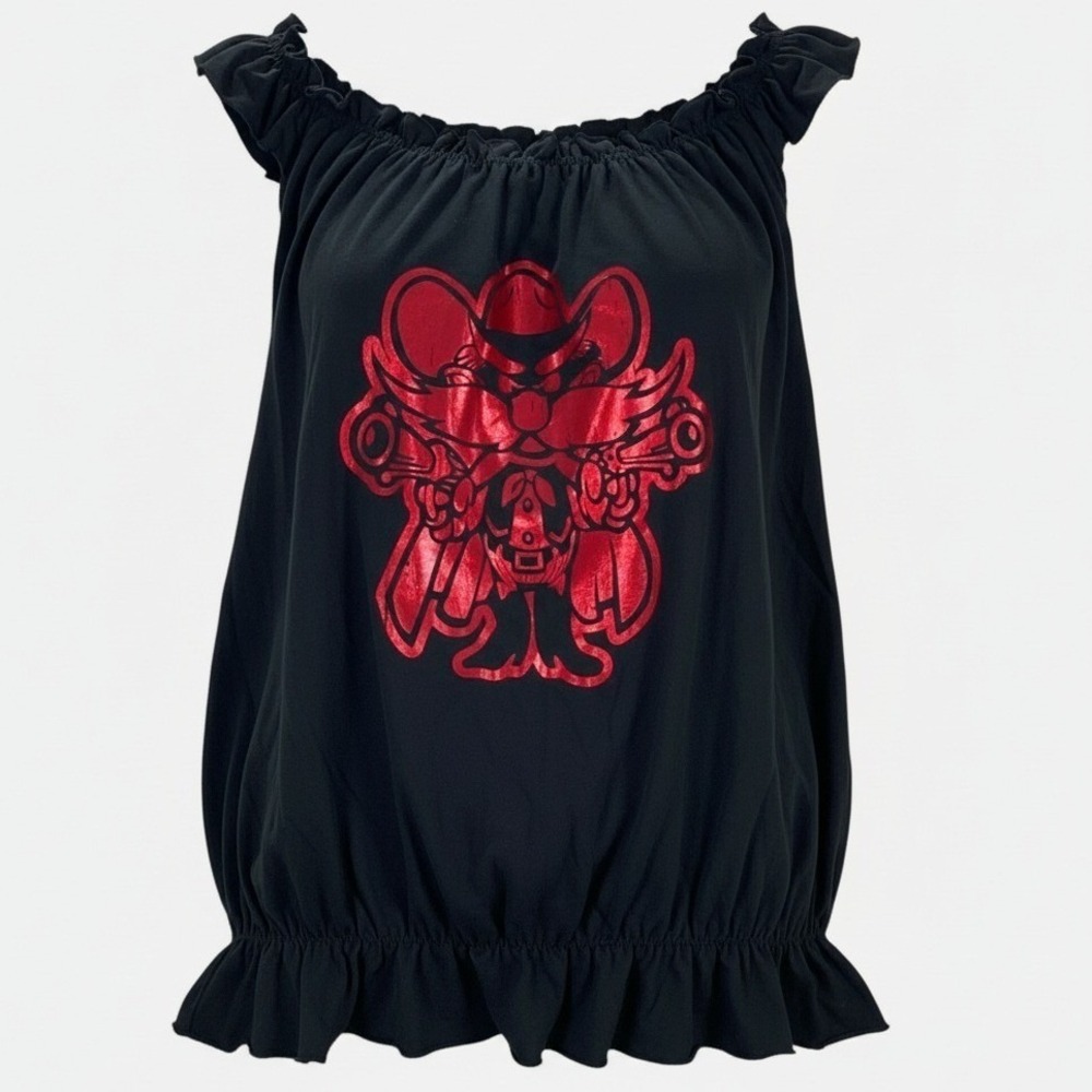 Texas Tech Game Day Tank Top Small Black Ruffle Top Red Casual Cowboy Blouse New